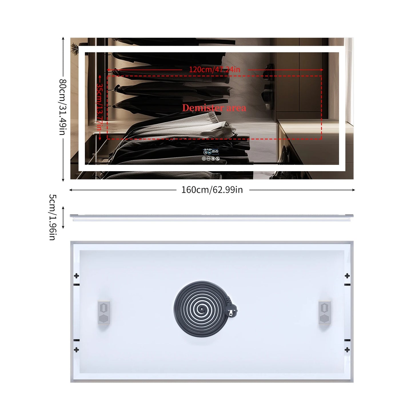 New Generation Smart Bathroom Mirror, Extra Large Rectangle Vanity Mirror with Dual Lights, Anti-Fog, Bluetooth Speakers, 3 Colors Temperature & Dimmable