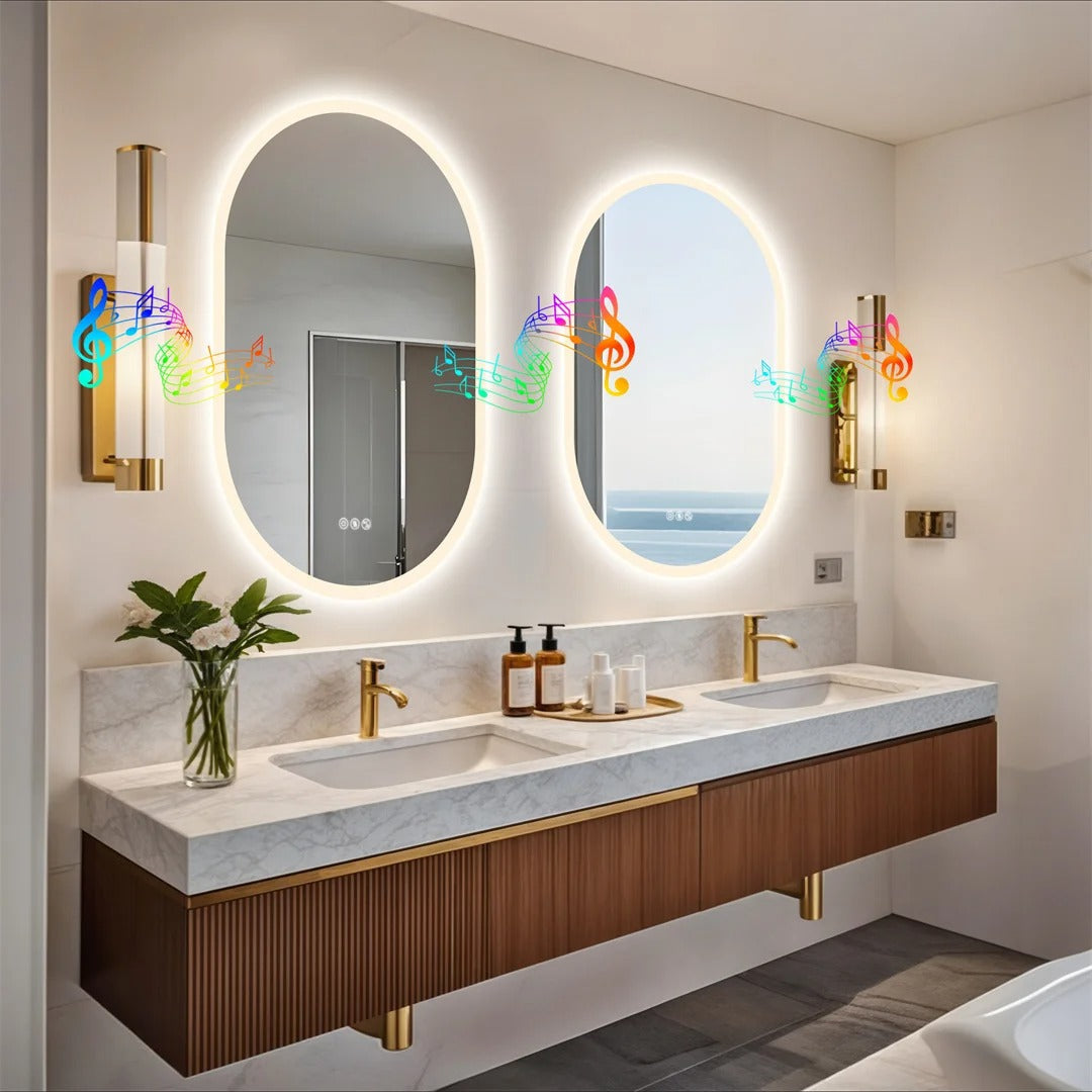 Oval Smart Illuminated Bathroom Vanity Mirror With Bluetooth Speakers, 60X90CM