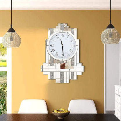 Round Art Wall Clock Retro Sunburst Roman Numeral Mirrored Clock