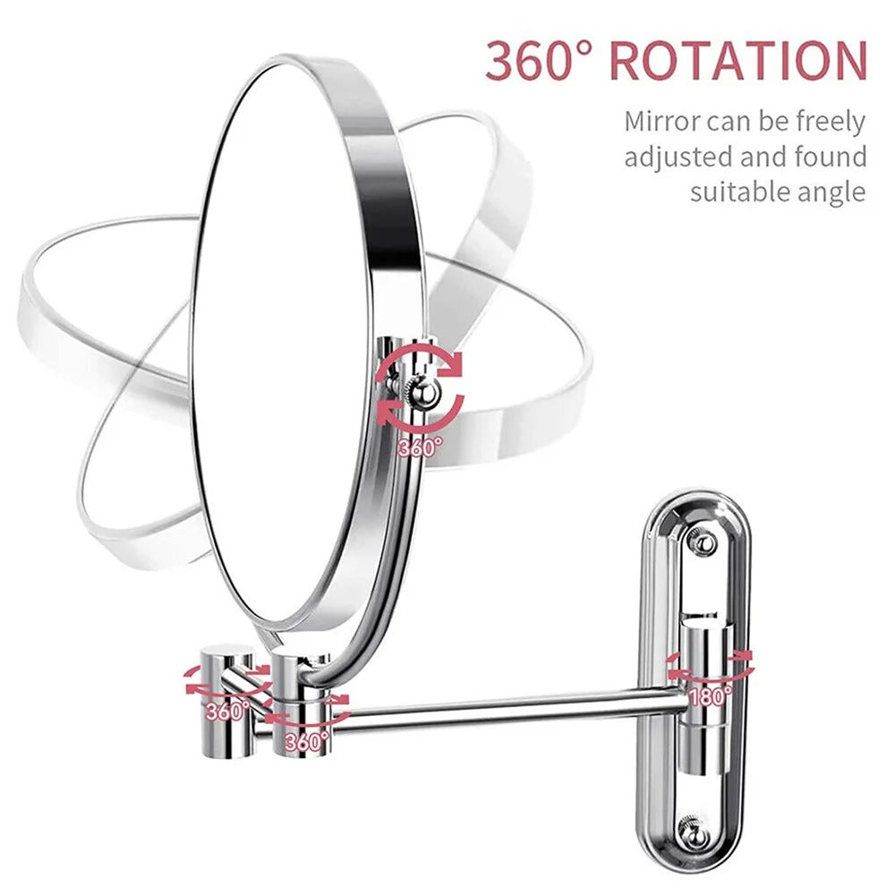 Round Wall-Mounted Magnifying Mirror with Extendable Arm – 5X or 10X