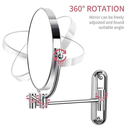Round Wall-Mounted Magnifying Mirror with Extendable Arm – 5X or 10X