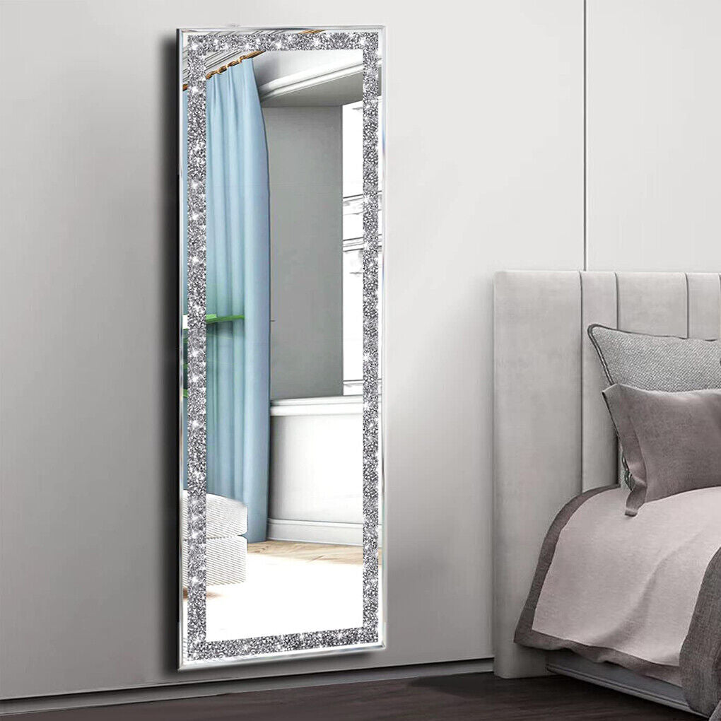 Large Silver Rectangle Crystal Crush Diamond Wall Mirror