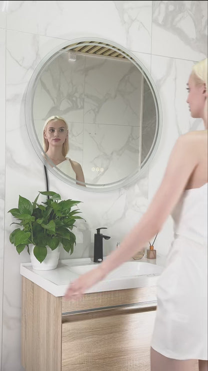 Round Double Lights LED Bathroom Smart Make up Mirror Dimmable, Anti-Fog Circle Wall Mounted Mirror