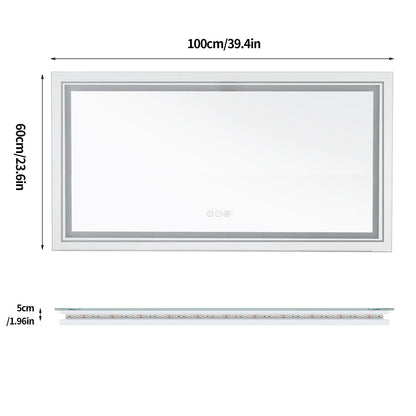 Extra Large Rectangle Double Lights LED Bathroom Mirror Illuminated Dimmable Vanity Mirror with Anti-Fog, 3 Color