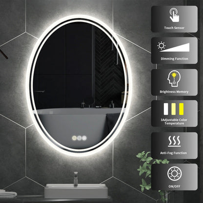 Oval Backlit Light LED Makeup Bathroom Mirror or Wall Mounted, Vanity Mirror  Frameless ,Anti-Fog