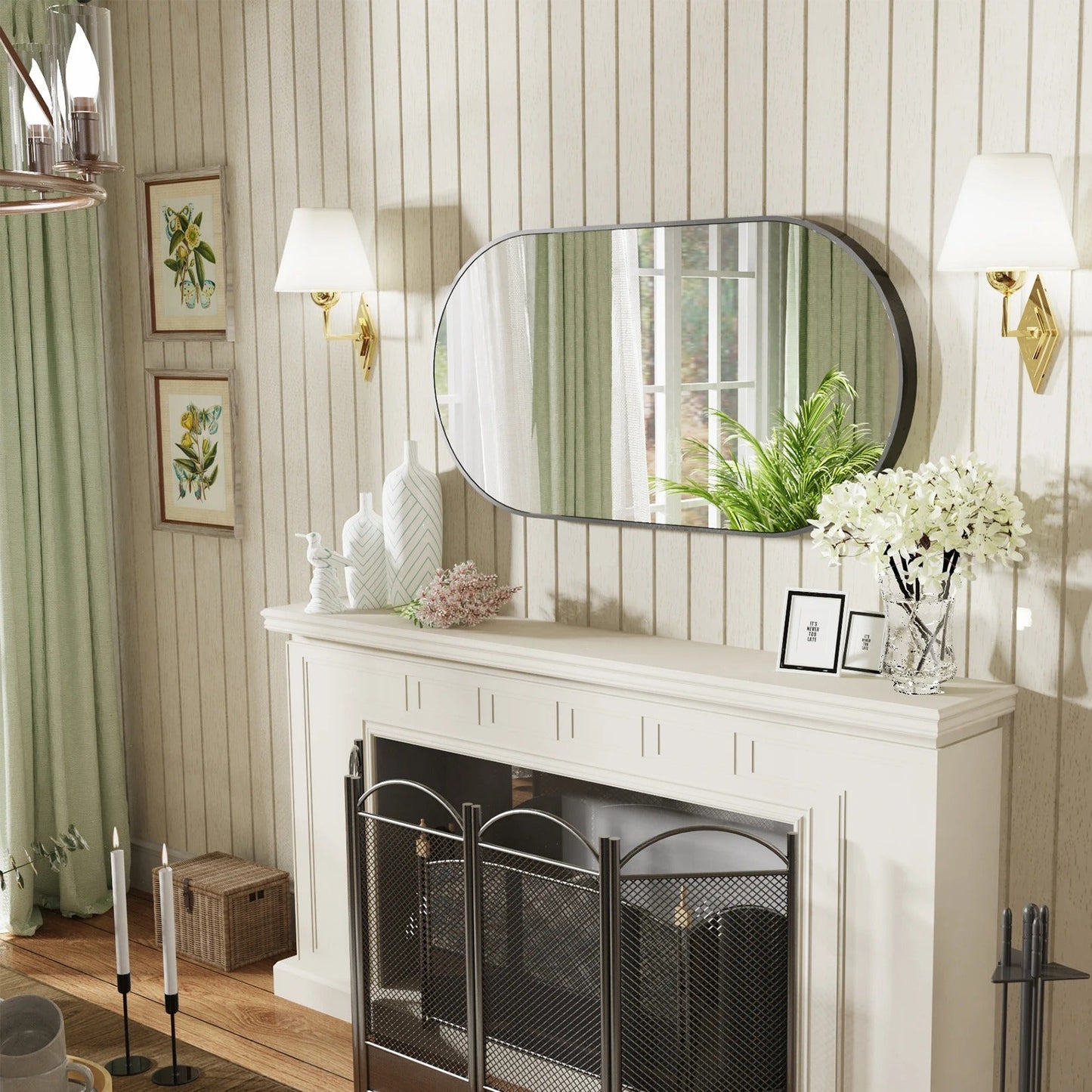50X100cm Oval Black Mirror Metal Frame for Bathroom, Entryway, Living Room Vertical & Horizontal Hang