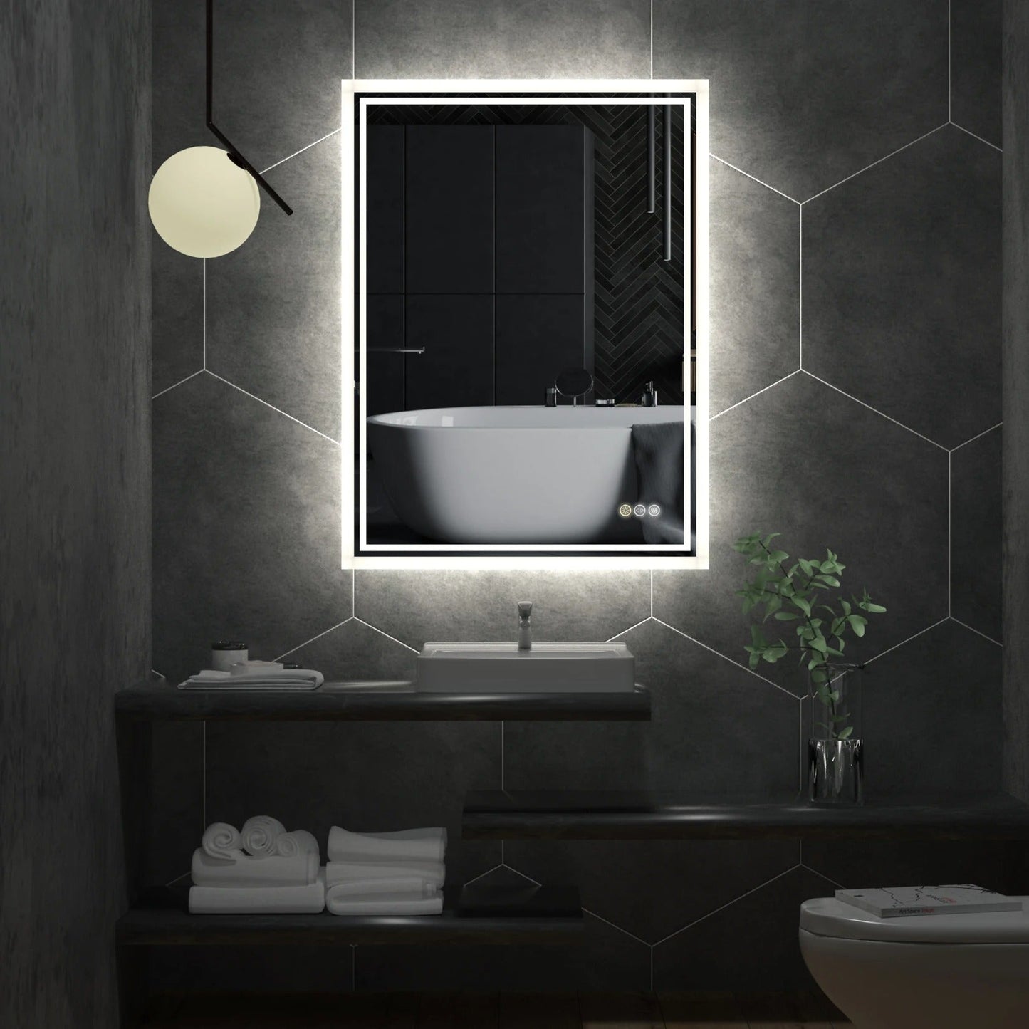 Backlit Rectangle Large LED Bathroom Vanity Mirror, Dimmable, Touch Control, Waterproof