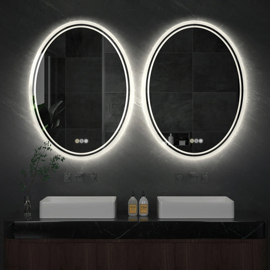 Backlit Light Oval LED Makeup Bathroom Mirror or Wall Mounted, Vanity Mirror  Frameless ,Anti-Fog