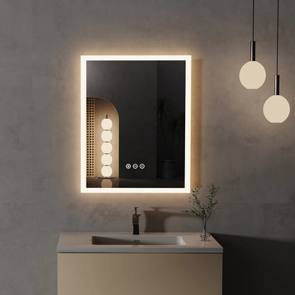 40x50 cm LED Lighted Bathroom Mirror with Anti-Fog, Wall Mounted Vanity Mirror with Smart Touch Button, Memory Function