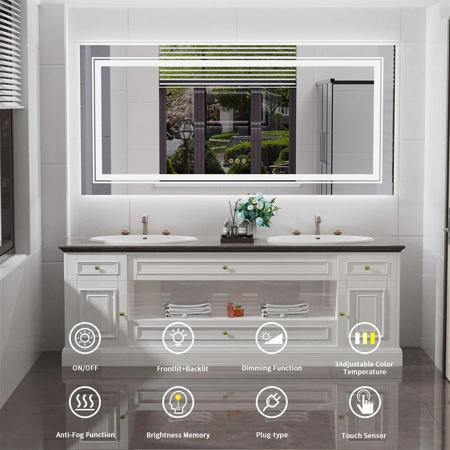 160cm x 80cm Extra Large rectangle LED Double Light Bathroom Mirror Du ...