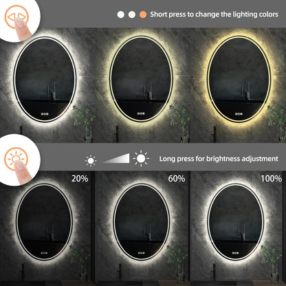 Oval Backlit Light LED Makeup Bathroom Mirror or Wall Mounted, Vanity Mirror  Frameless ,Anti-Fog