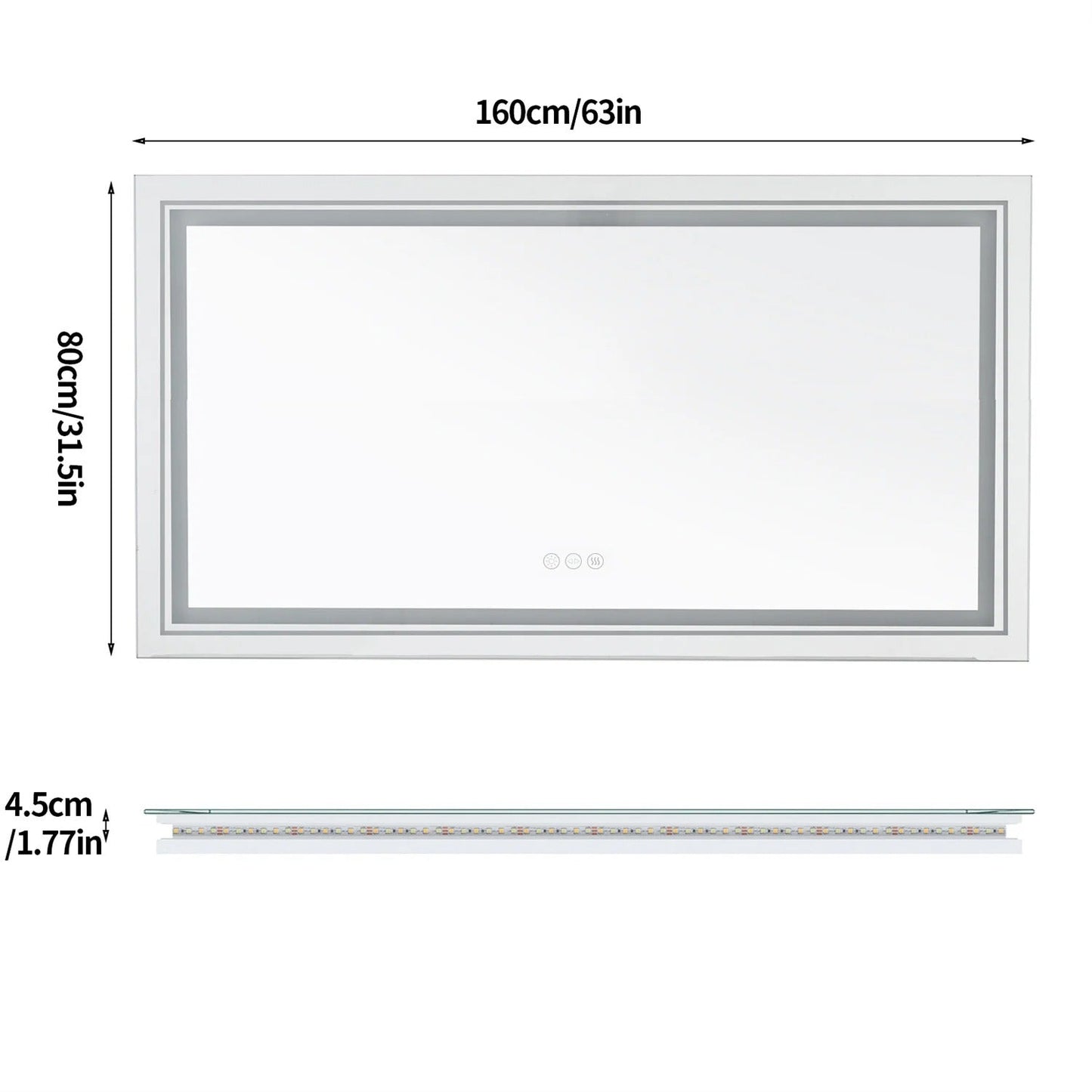 160cm x 80cm Extra Large LED Light Backlit Bathroom Mirror Dual Lights Anti-Fog Memory 3 Colors Dimmable With Touch Button
