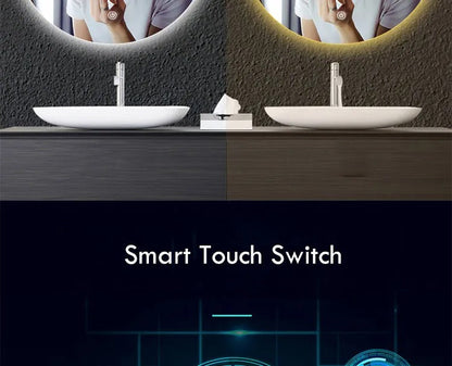 Backlit Light 40/50/60CM Round Smart Hotel Bedroom Defogging Decorative Mirror LED Bathroom Mirror 3 Color Adjustable Backlight With