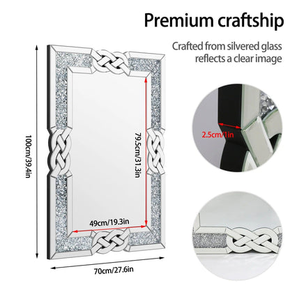 Large Crystal Mirrors for Wall Decorative Crush Diamond Wall Mirror Rectangle Silver Sparkly Hanging Wall-Mounted Mirror