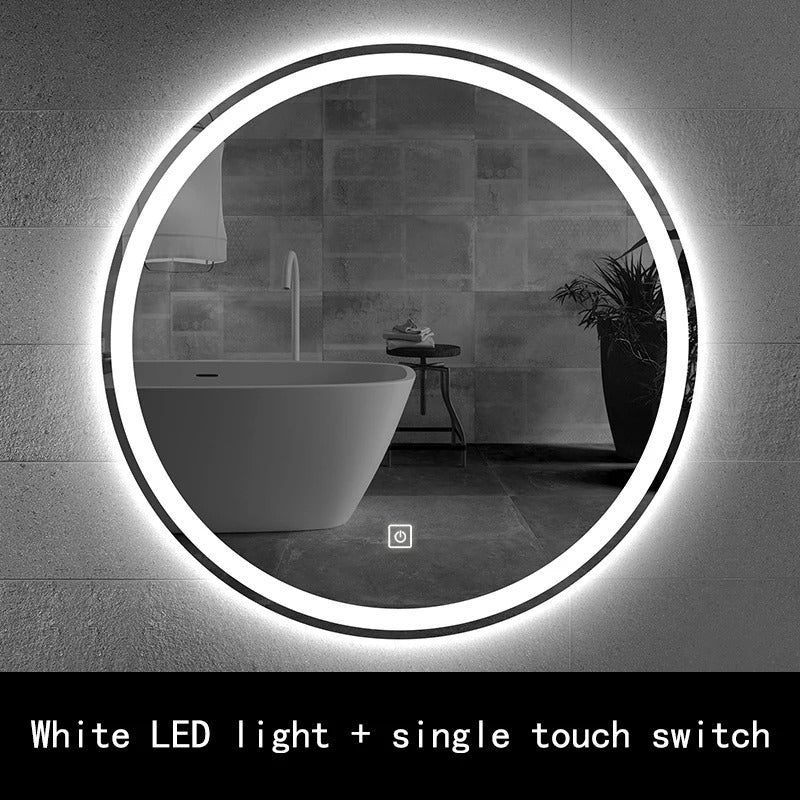 Double Light 50CM Round Smart Bathroom LED Mirror Defogging, 3 Color Adjustable Backlight