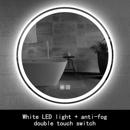 Double Light 50CM Round Smart Bathroom LED Mirror Defogging, 3 Color Adjustable Backlight