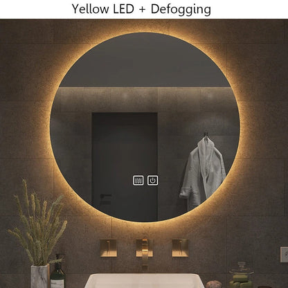 Backlit Light 40/50/60CM Round Smart Hotel Bedroom Defogging Decorative Mirror LED Bathroom Mirror 3 Color Adjustable Backlight With