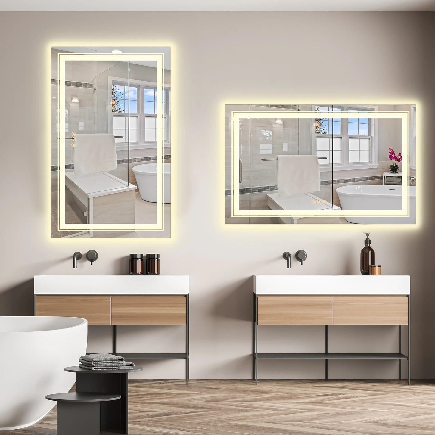 100cm x 60cm LED Bathroom Mirror with Front and Backlit, Stepless Dimmable Wall Mirrors with Anti-Fog, Shatter-Proof, Memory, 3 Color